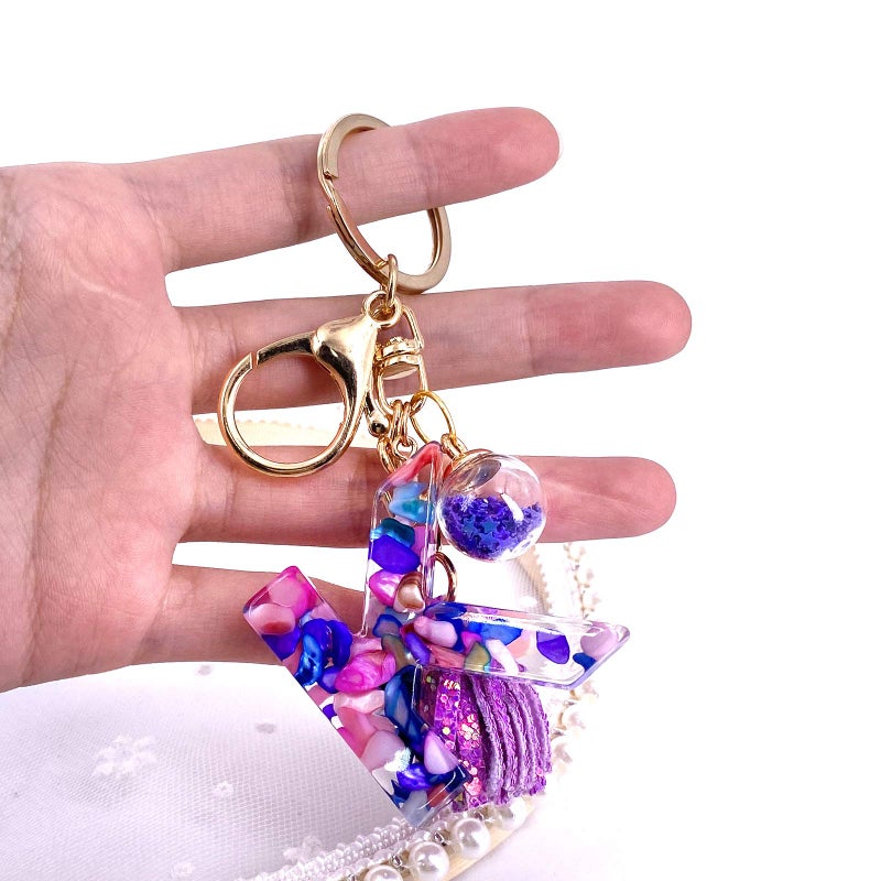 LAXPICOL Purple Letter K Keychain for Women Purse Handbags Resin Alphabet Initial Letter Pendant with Tassel Glass Ball - Image 4